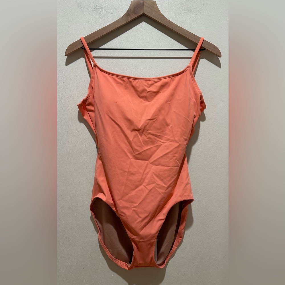 Hermoza Peach-Orange Slim Strap One-Piece Swimsuit
